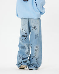 Grunge Aesthetic Cat Jeans in Blau