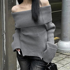 Grunge Off-Shoulder-Strickpullover