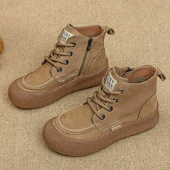 Genuine Leather Side-Zip Combat Boots