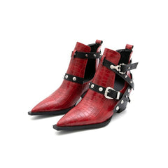 Botas de punta puntiaguda de cuero sintético con estilo para mujer