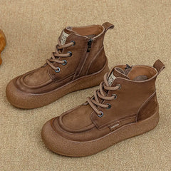 Genuine Leather Side-Zip Combat Boots