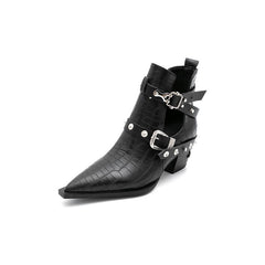 Botas de punta puntiaguda de cuero sintético con estilo para mujer