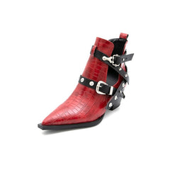 Botas de punta puntiaguda de cuero sintético con estilo para mujer
