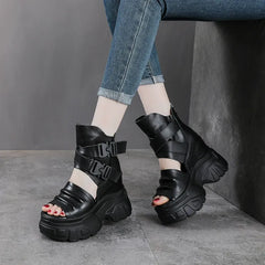 Sandalias de plataforma de cuero genuino