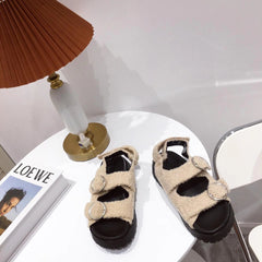 Pelz Casual Heels Niedrigen Absätzen Gladiator Flache Sandalen