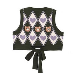 Kurze Weste mit Argyle-Muster und Preppy Bear-Print
