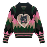 Preppy Cat Argyle Collar Jumper
