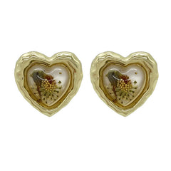 Pressed Flower Vintage Heart Earrings