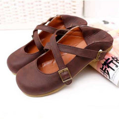 Female Round Toe Flats With Buckle Strap