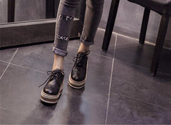 Vintage Thick Bottom Top PU Leather Brogue Shoes