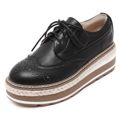 Vintage Thick Bottom Top PU Leather Brogue Shoes