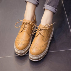 Vintage Thick Bottom Top PU Leather Brogue Shoes