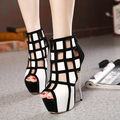 Black High Heels Platform Ankle Boots