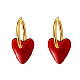 Red Heart-Shaped Drop Earrings