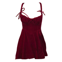 Ästhetisches Minikleid aus rotem Samt im Vintage-Stil