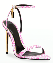 Narrow Strap Metal Ankle Sandals - Pink
