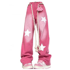 Vaqueros rosas Y2K con estampado de estrellas
