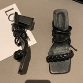 Square Toe High Heel Lace Up Sandals