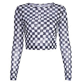 Checkered Long Sleeve Crop Top