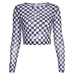 Checkered Long Sleeve Crop Top