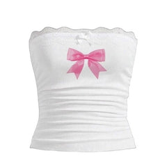 Y2K-Tube-Top mit Schleife und Spitze