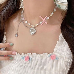 Y2K Halskette mit Herz-Schleife-Anhänger