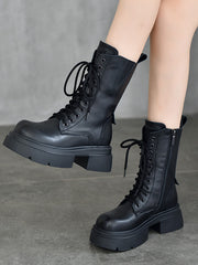 Lange Stiefel im britischen Stil mit Reißverschluss und dicker Sohle