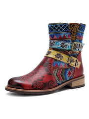 Botines retro con hebilla de cinturón, tacón cuadrado y cremallera lateral