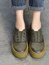 Vintage Rub Color Leather Flat Shoes