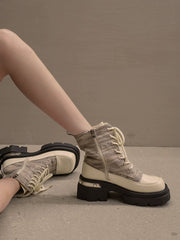 Botas de color sólido con cremallera y aumento de altura en V