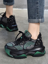 Niche Design Colorblock Leather Thick Bottom Shoes