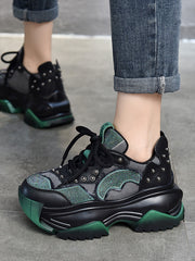 Niche Design Colorblock Leather Thick Bottom Shoes