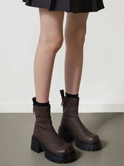 Botas de PU con aumento de altura y cremallera de color sólido