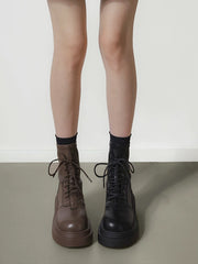 Botas de PU con aumento de altura y cremallera de color sólido
