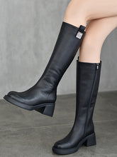 British Style Side Zipper Thick Heel Knight Boots
