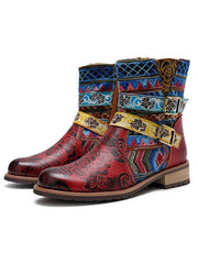 Botines retro con hebilla de cinturón, tacón cuadrado y cremallera lateral