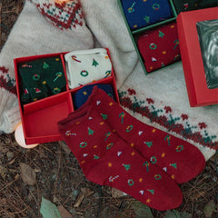 Weihnachtsbaum-Retro-Baumwollstrümpfe, wadenlang, süße Geschenke-Serie, 4 Paar