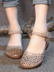 Vintage Sandalen mit mittelhohem Absatz und Hohlsaum