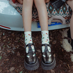 Weihnachtsbaum-Retro-Baumwollstrümpfe, wadenlang, süße Geschenke-Serie, 4 Paar