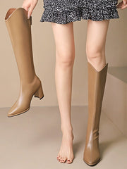 Solid Color Zipper Height Increase V Solid Color Boots
