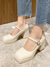Square Toe Block Heels Mary Jane Pumps