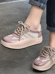 Simple Splicing Lace-up Leather Thick-soled Shoes