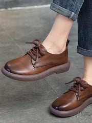 Casual Leather Lace-up Flat Shoes