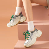Chunky Sneakers Cow Mesh Retro Casual Shoes Platform Lace-Up Trainers