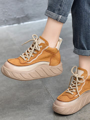 Lässige High-Top-Schuhe aus Leder mit dicker Sohle