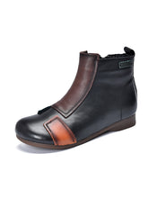 Vintage Round Toe Solid Color Boots