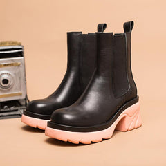 Colorful Sole Designer Retro Chunky Riding Boots High Heel Handmade
