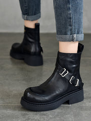 British Style Leather Thick Bottom Short Boots