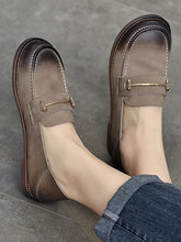 British Style Color Blocking Leather Round Toe Low Heel Shoes