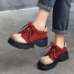 Lässige Lederschuhe mit dicker Sohle und Farbblockdesign
